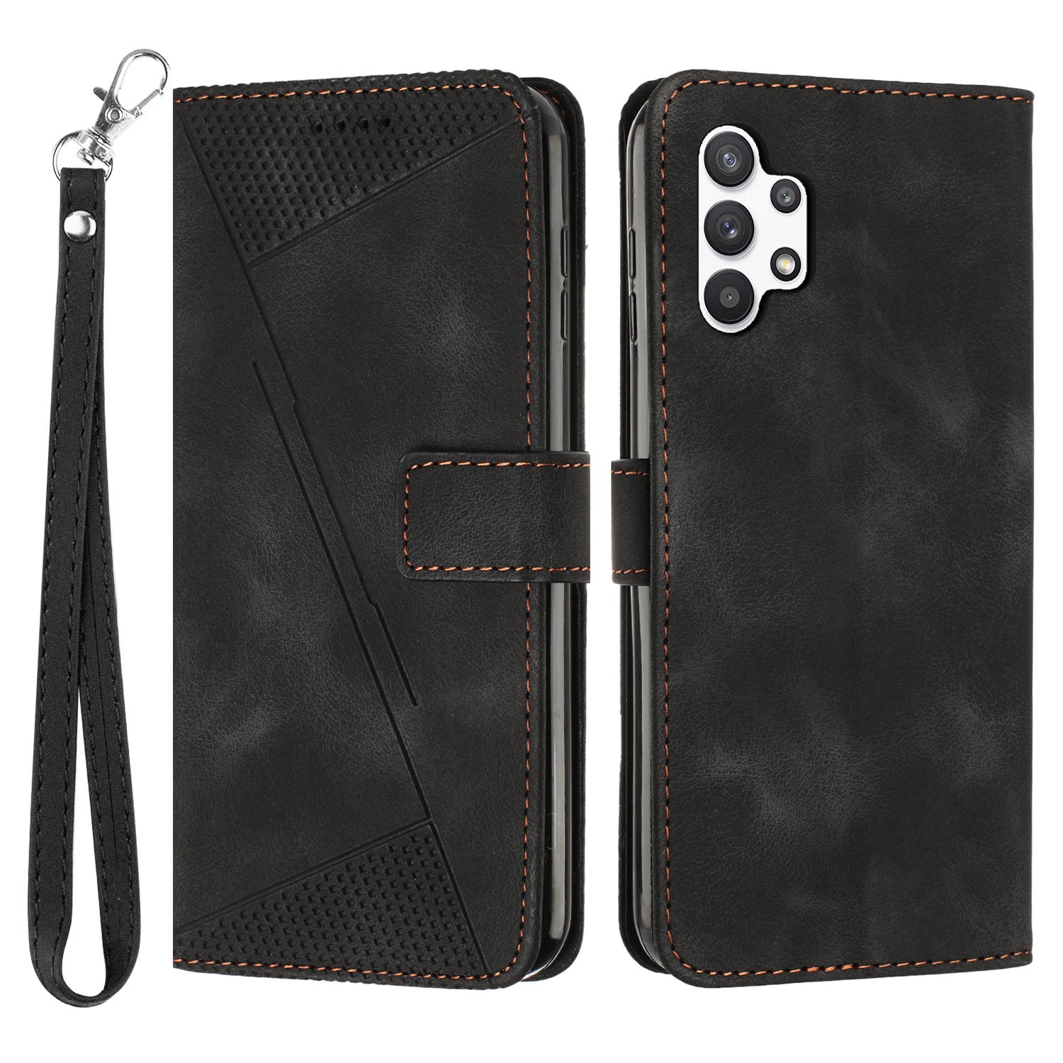 For Samsung Galaxy A32 5G M32 5G Phone Case Triangle Imprinted Leather Stand Wallet Cover with Strap For Samsung Galaxy A32 5G M32 5G Phone Case Triangle Imprinted Leather Stand Wallet Cover with Strap